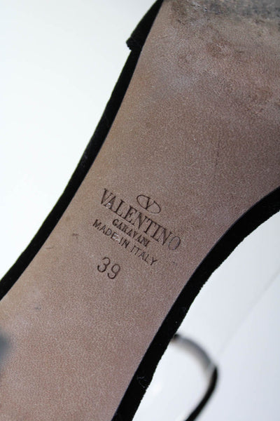 Valentino Garavani Womens Velvet Bow Ankle Strap Heels Black Silver Tone Size 9