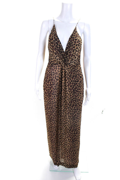 Jonathan Simkhai Womens Animal Print Zip Cut-Out Strappy Jumpsuit Brown Size S