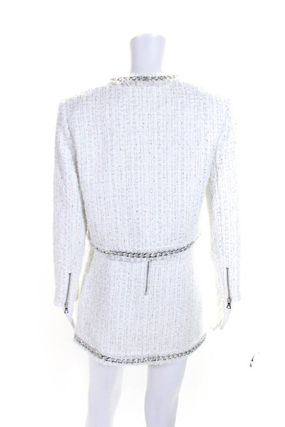 Alice + Olivia Womens Chained Trim Fringe Stripe Blazer Skirt Set White Size 6 2
