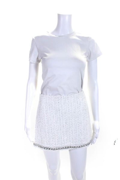 Alice + Olivia Womens Chained Trim Fringe Stripe Blazer Skirt Set White Size 6 2