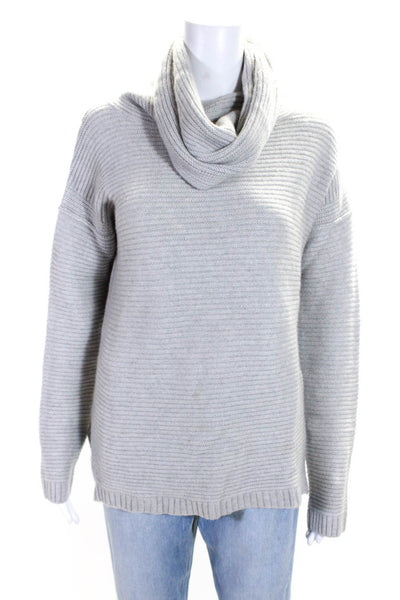 Autumn Cashmere Women's Cowl Neck Long Sleeves Ribbed Sweater Gray Size S