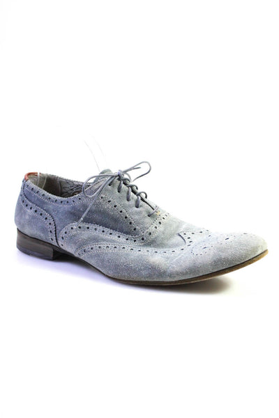 Paul Smith Mens Perforated Suede Lace Up Oxfords Dress Shoes Blue Size 8.5