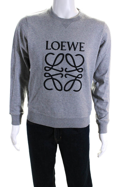 Loewe Mens Embroidered Logo Terry Crew Neck Sweatshirt Heather Gray Size Small