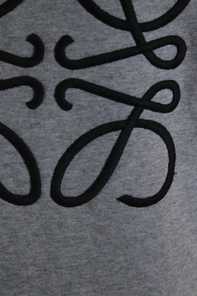 Loewe Mens Embroidered Logo Terry Crew Neck Sweatshirt Heather Gray Size Small