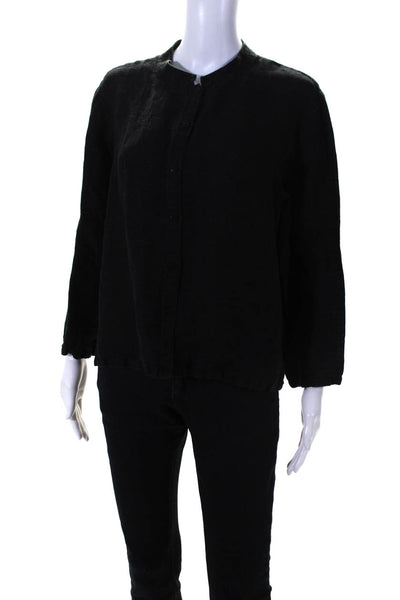 Eileen Fisher Womens Woven Thin Round Neck Long Sleeved Blouse Black Size M