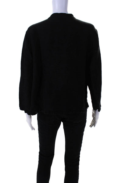 Eileen Fisher Womens Woven Thin Round Neck Long Sleeved Blouse Black Size M