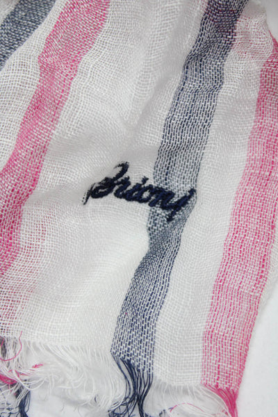 Brioni Womens 100% Linen Sheer Striped Raw Hem Scarf Shawl White Pink Navy Blue