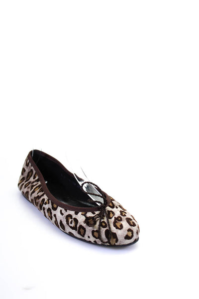 FS/NY Womens Leopard Print Bow Accent Velvet Ballet Flats Brown Beige Size 9.5