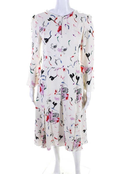 Prabal Gurung Women's Round Neck Bell Sleeves Fit Flare Floral Midi Dress Size M