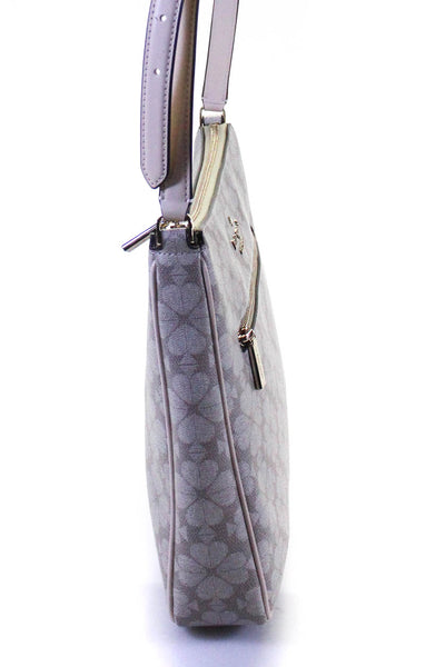 Kate Spade New York Womens Leather Spade Print Zip Up Shoulder Bag Purse Beige