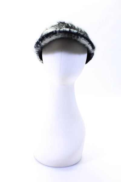 Janessa Leone Womens Black White Fuzzy Wool Printed Baseball Cap Hat Size OS
