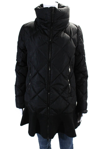 Moncler Womens Long Quilted Puffer Goose Down Puffer Coat Black Size 1