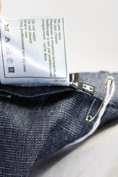 Chanel Womens Back Zip Fringe Striped Pencil Skirt Blue Cotton Size FR 38 00C