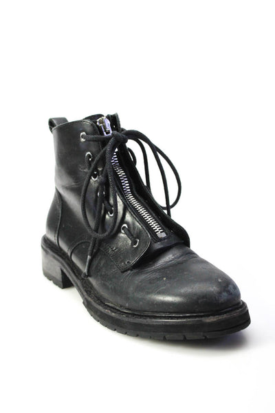 Rag & Bone Womens Front Zip Lace Up Ankle Booties Black Leather Size 39