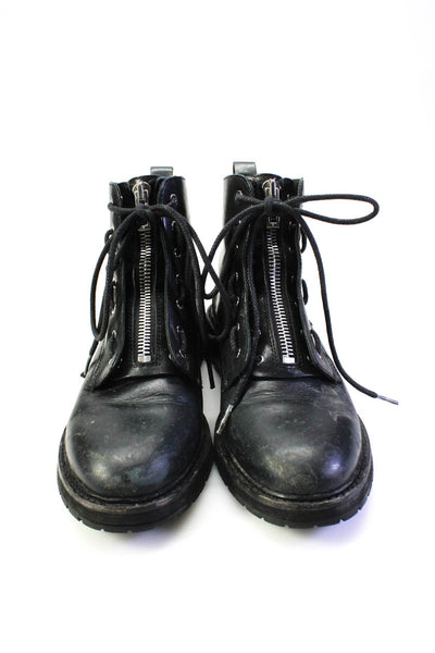 Rag & Bone Womens Front Zip Lace Up Ankle Booties Black Leather Size 39