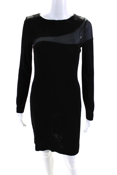 Herve Leger Womens Long Sleeve Scoop Neck Knit Sheath Dress Black Size Medium