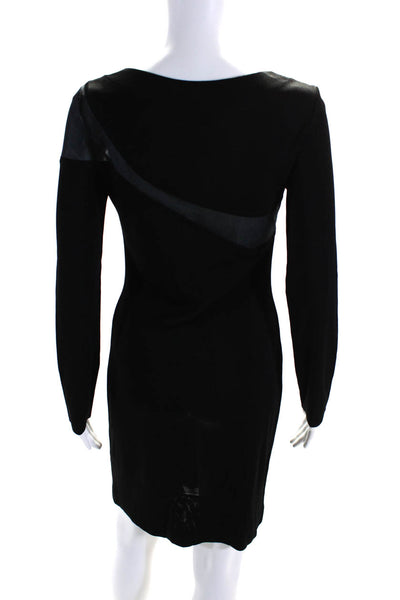 Herve Leger Womens Long Sleeve Scoop Neck Knit Sheath Dress Black Size Medium