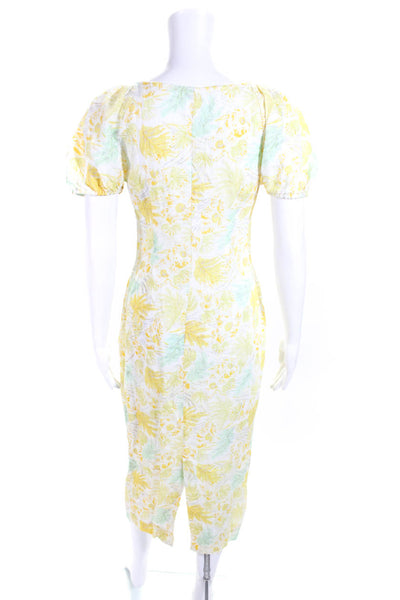 Cult Gaia Womens Cotton + Linen Floral Print Button Up Maxi Dress Yellow Size S