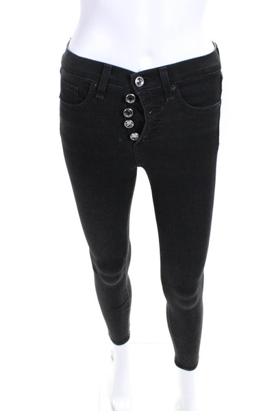 Veronica Beard Womens Cotton Jeweled Buttoned Skinny Leg Pants Black Size EUR24