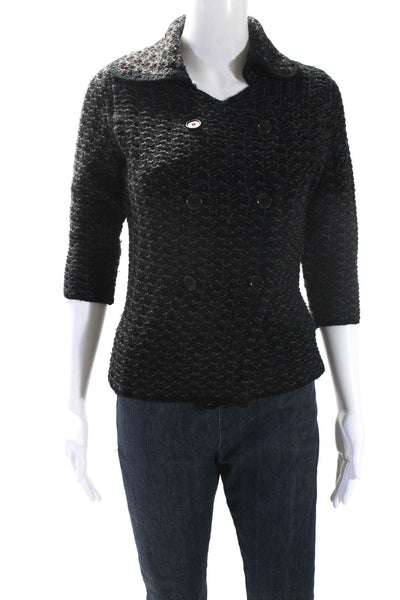 John Varvatos Womens Crochet Merino Wool Double Breasted Blazer Black Size S