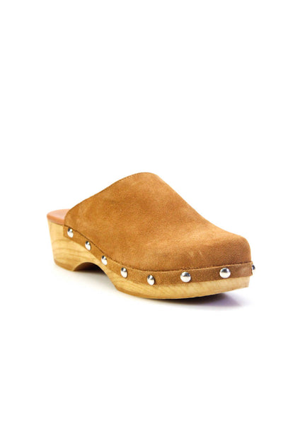 Sissy-Boy Womens Suede Studded Round Toe Platform Clogs Brown Size EUR40
