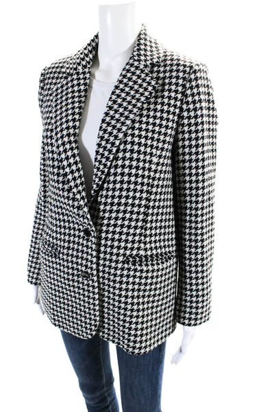 Ena Pelly Womens Wool Houndstooth Buttoned Long Sleeve Blazer White Size 4