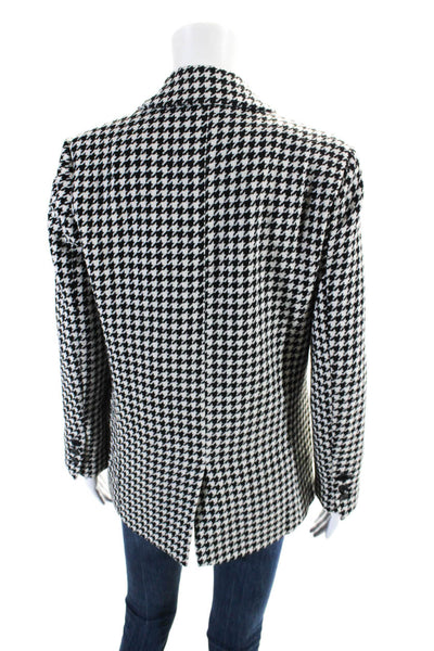 Ena Pelly Womens Wool Houndstooth Buttoned Long Sleeve Blazer White Size 4