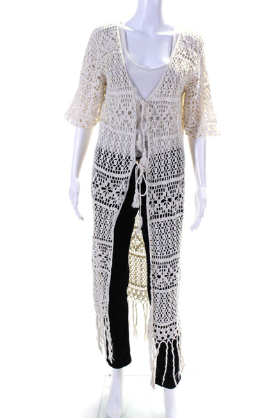 Muche Et Muchette Womens Cotton Crochet Fringe Trim Duster Beige Size OS