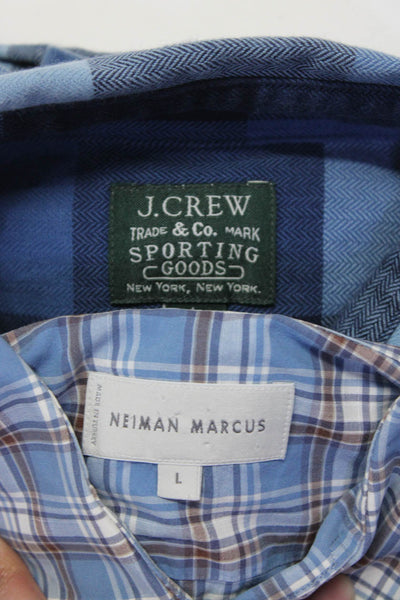 J Crew Neiman Marcus Mens Long Sleeve Check Plaid Shirt Blue Size Large Lot 2