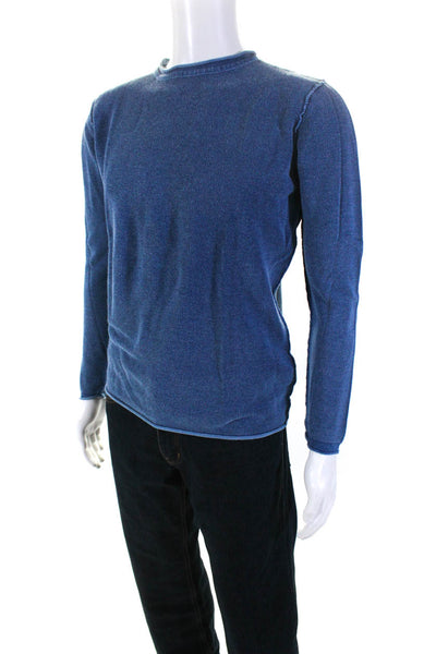 Adolfo Dominguez Mens Long Sleeve Crew Neck Thermal Tee Shirt Blue Size 6
