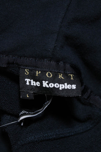 Sport The Kooples Mens Cotton Long Sleeve Zip Up Drawstring Hoodie Navy Size L