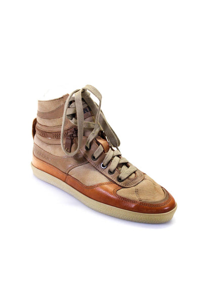 Burberry Womens Leather Trim Faux Suede High Top Sneakers Brown Tan Size 35 5