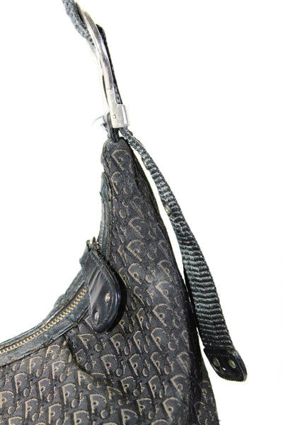 Christian Dior Womens Diorissimo Canvas Zip Top Hobo Shoulder Bag Handbag Black