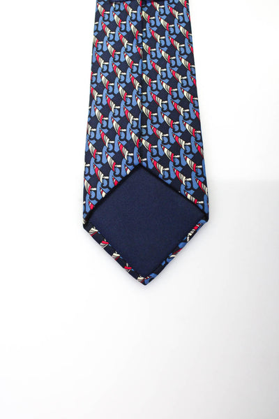 Hermes Mens Silk Abstract Print Wrapped Tie Blue Size OS