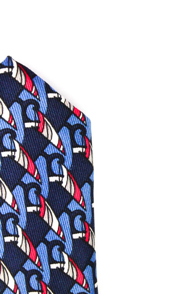 Hermes Mens Silk Abstract Print Wrapped Tie Blue Size OS