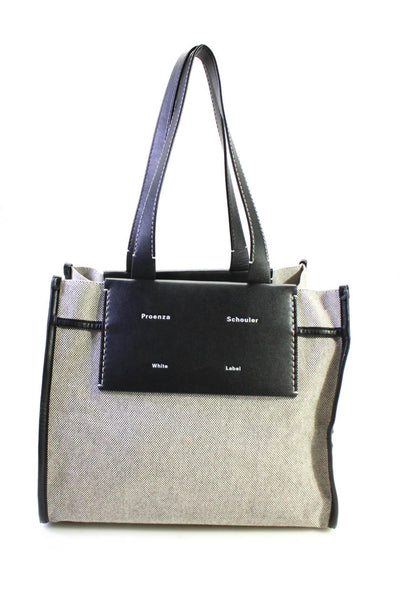 Proenza Schouler Women Leather Trim Canvas Tote Shoulder Bag Handbag White Black