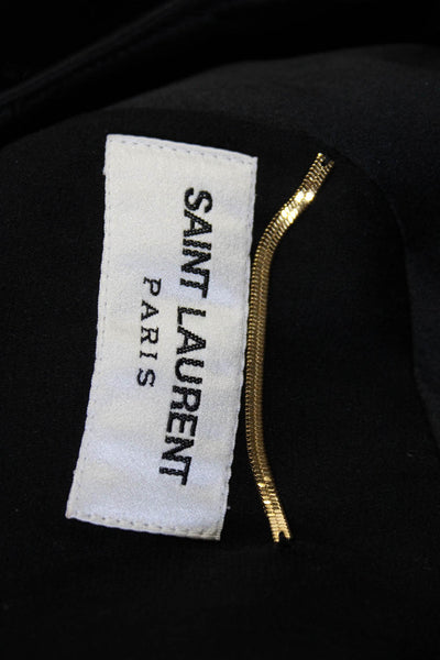 Saint Laurent Womens Sleeveless Crew neck Velvet Ruched Mini Dress Black FR 42