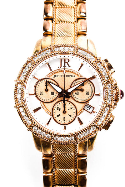 Judith Ripka Womens Chronograph Mother of Pearl Face Wrist Watch Rose Gold Tone
