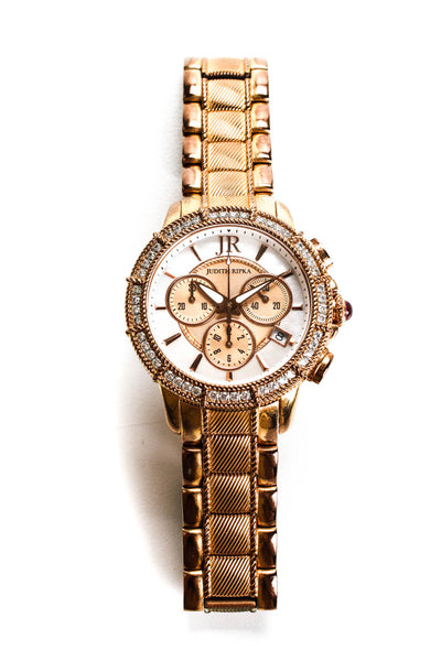 Judith Ripka Womens Chronograph Mother of Pearl Face Wrist Watch Rose Gold Tone