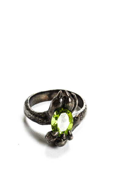 Designer Womens Sterling Silver Peridot Gem Claw Band Slip-On Ring Size 7 8g