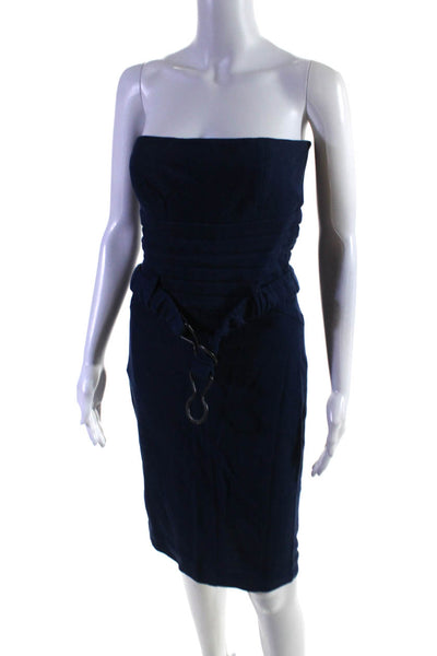 M Missoni Womens Strapless High Waist Belted Dress Navy Blue Cotton Size 6