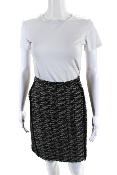 Bottega Veneta Womens Knit Boucle Pencil Skirt Black Ivory Wool Size IT 40