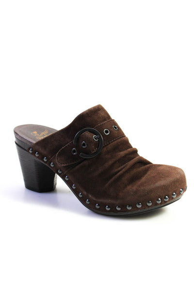 Dansko Womens Suede Pleated Buckle Detail Round Toe Clogs Brown Size 37 7