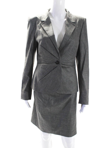 Escada Womens Wool Draped Wool Blazer Jacket Pencil Skirt Suit Gray Size 38