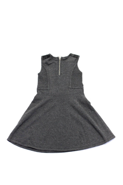 Milly Minis Girls Gray Crew Neck Zip Pockets Sleeveless A-Line Dress Size 4/5