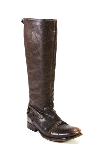 Frye Womens Leather Stacked Heel Zip Up Knee High Boots Brown Size 7B