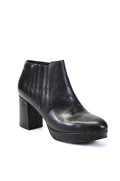 Eileen Fisher Womens Black Leather Platform Heels Ankle Boots Shoes Size 9.5