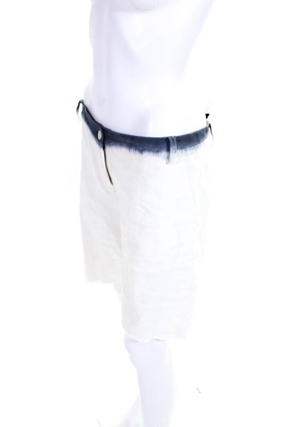 Kes Womens Zipper Fly Fringe Trim Ombre Linen Shorts White Blue Size Medium
