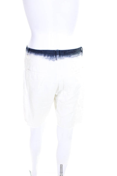 Kes Womens Zipper Fly Fringe Trim Ombre Linen Shorts White Blue Size Medium