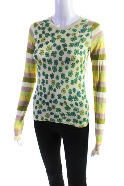 Clements Ribeiro Womens Silk Knit Clover Graphic Shirt Top Multicolor Size M